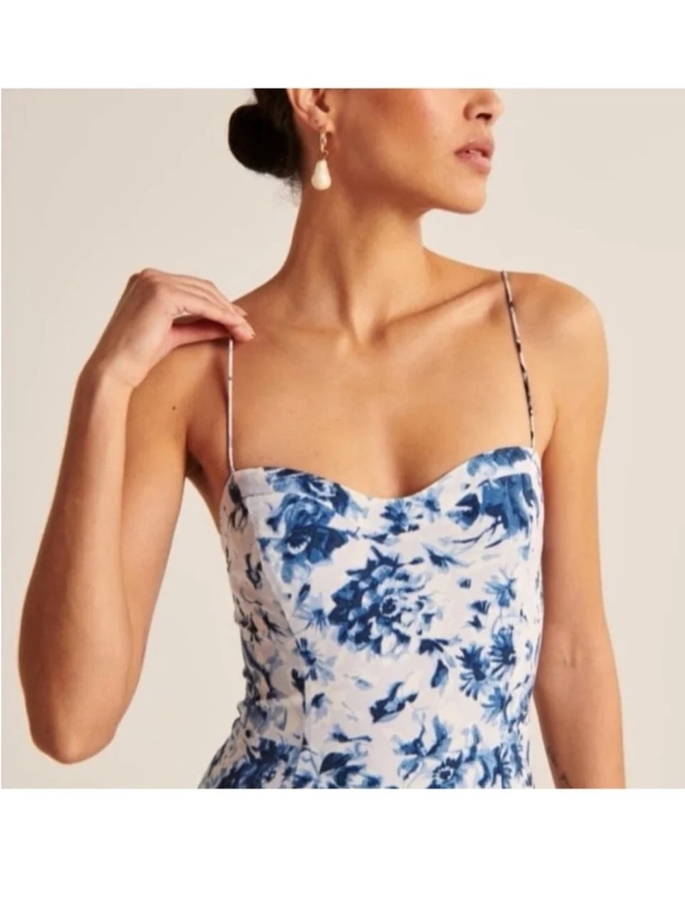Abercrombie & Fitch Blue White Floral Bustier Sweetheart Slip Midi Dress Slit - Picture 4 of 14